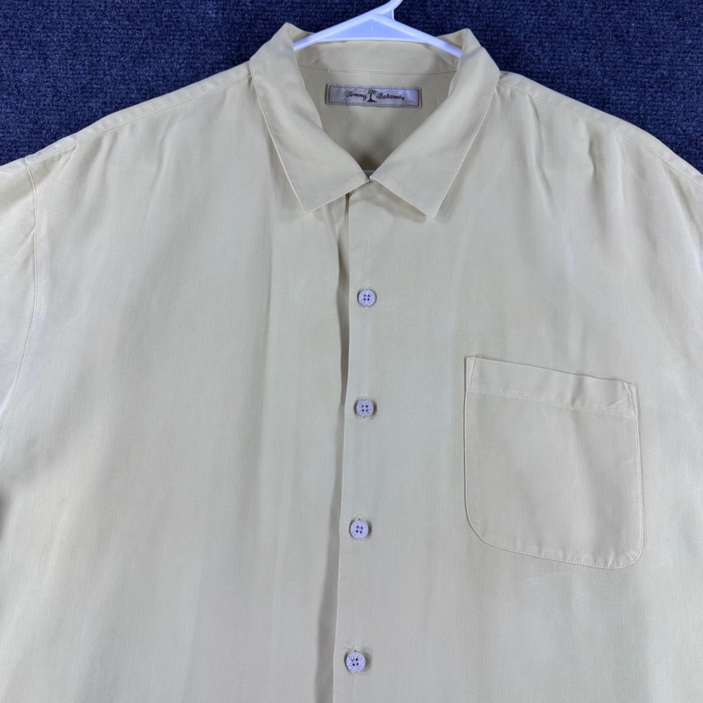 Tommy Bahama Button Down Mens XL Extra Large Yellow 100% Silk Herringbone Camp - Picture 5 of 14